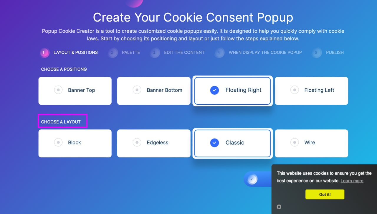 Popup Cookie Creator capture d'écran