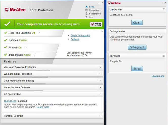 McAfee Total Protection capture d'écran