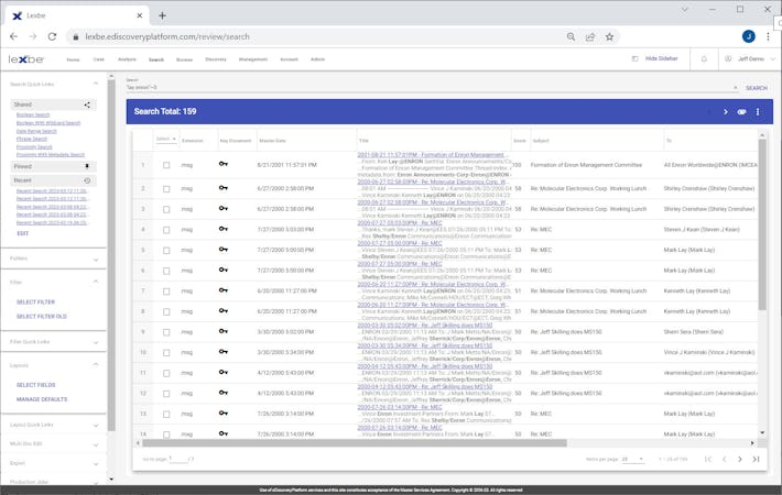 Lexbe eDiscovery Platform Screenshot