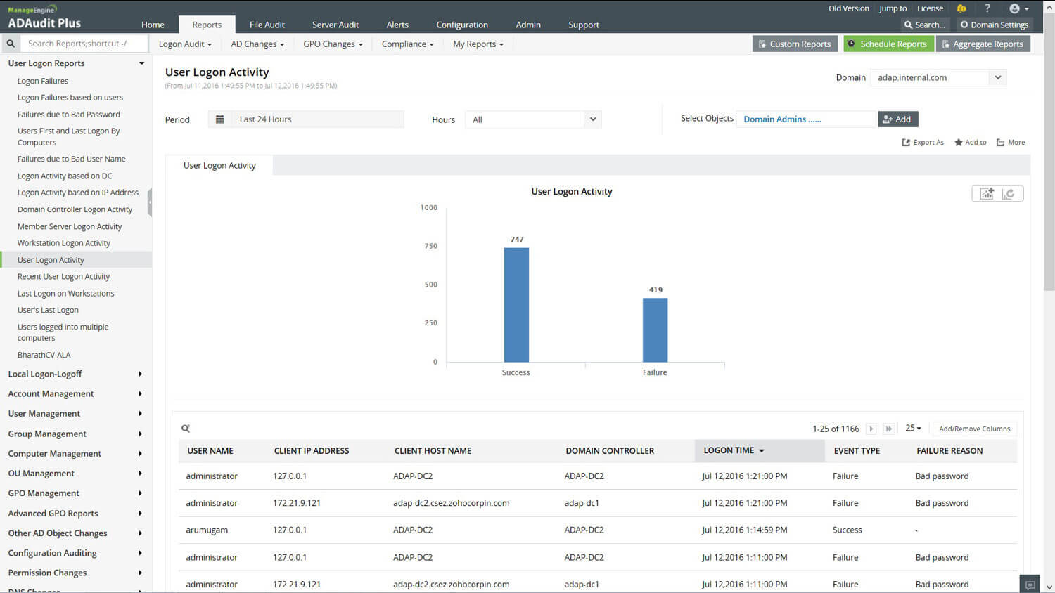 ManageEngine ADAudit Plus capture d'écran