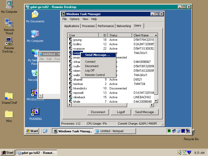 Windows Terminal Server capture d'écran