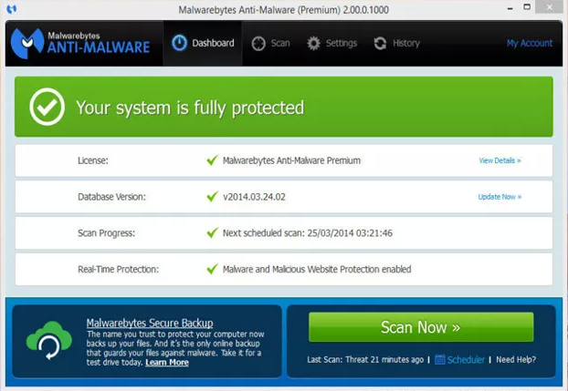 Malwarebytes Anti-Malware capture d'écran