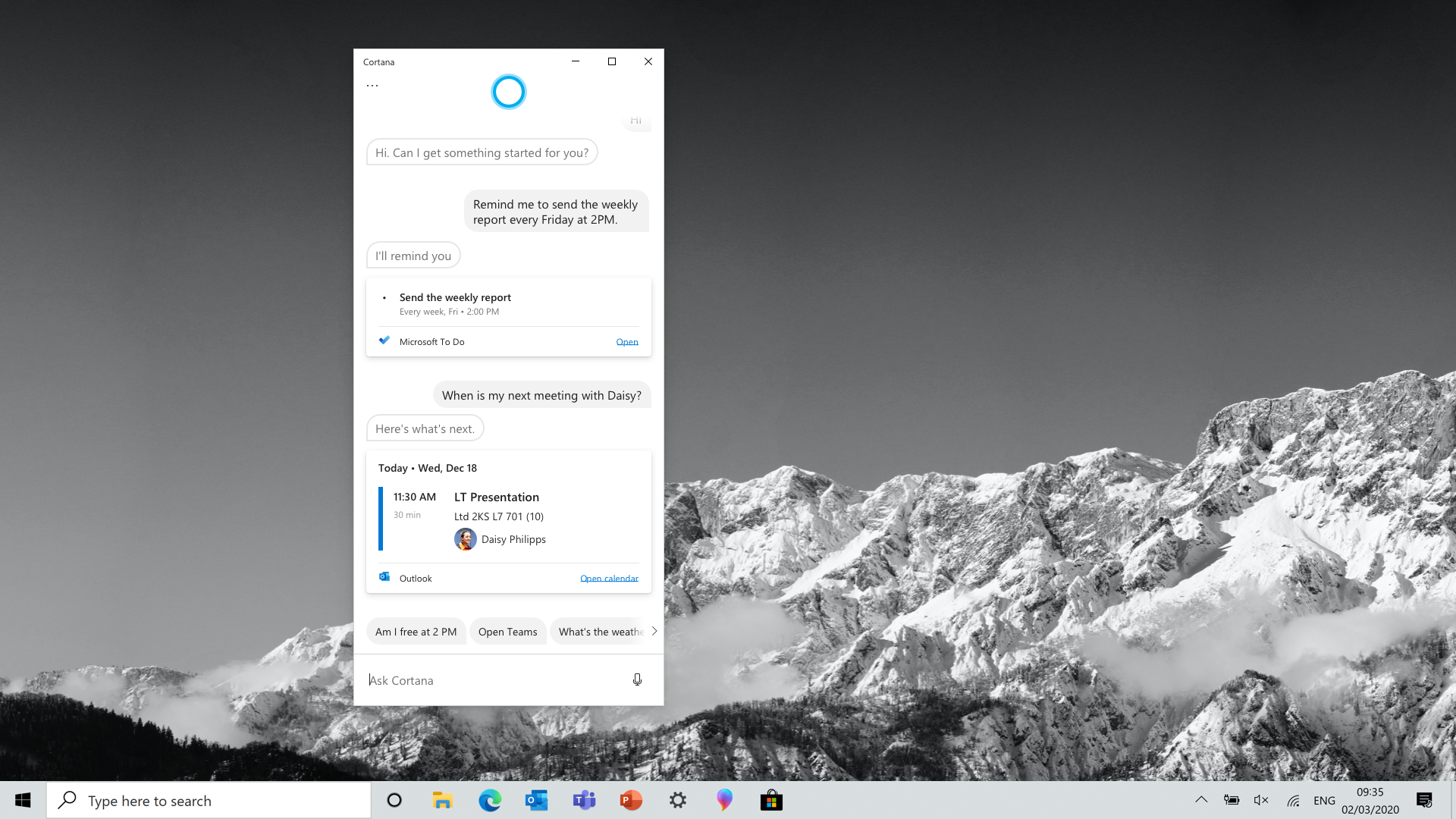 Cortana capture d'écran