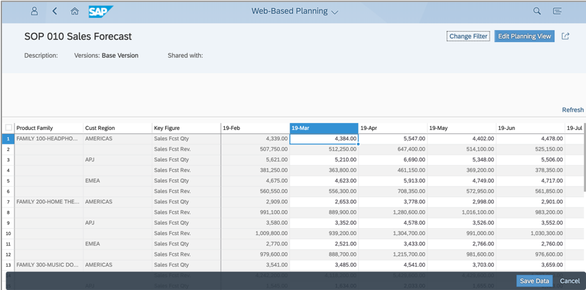 SAP Integrated Business Planning capture d'écran